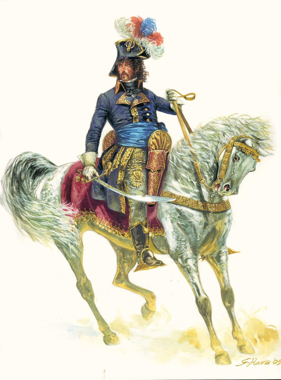 Joachim Murat (1767-1815) Aboukirin taistelussa vuonna 1799 Egyptin sotaretkellä - Muotokuva Joachim Muratista Aboukirin taistelun aikana (1799) - Kuvitus: Giuseppe Rava tekijältä Giuseppe Rava