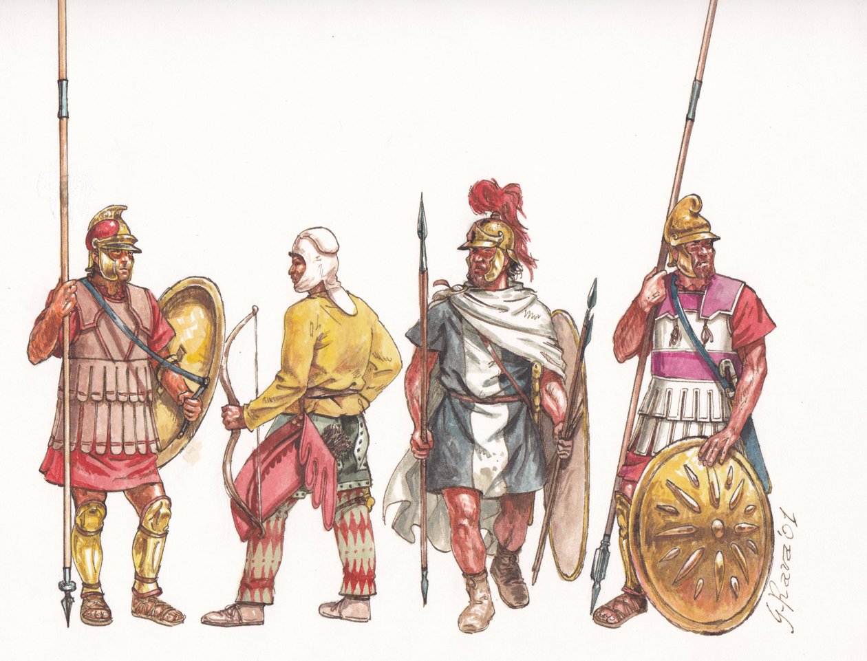 Makedonian armeijan phalangitis pikeman jousimies ja Persian palkkasoturi tekijältä Giuseppe Rava