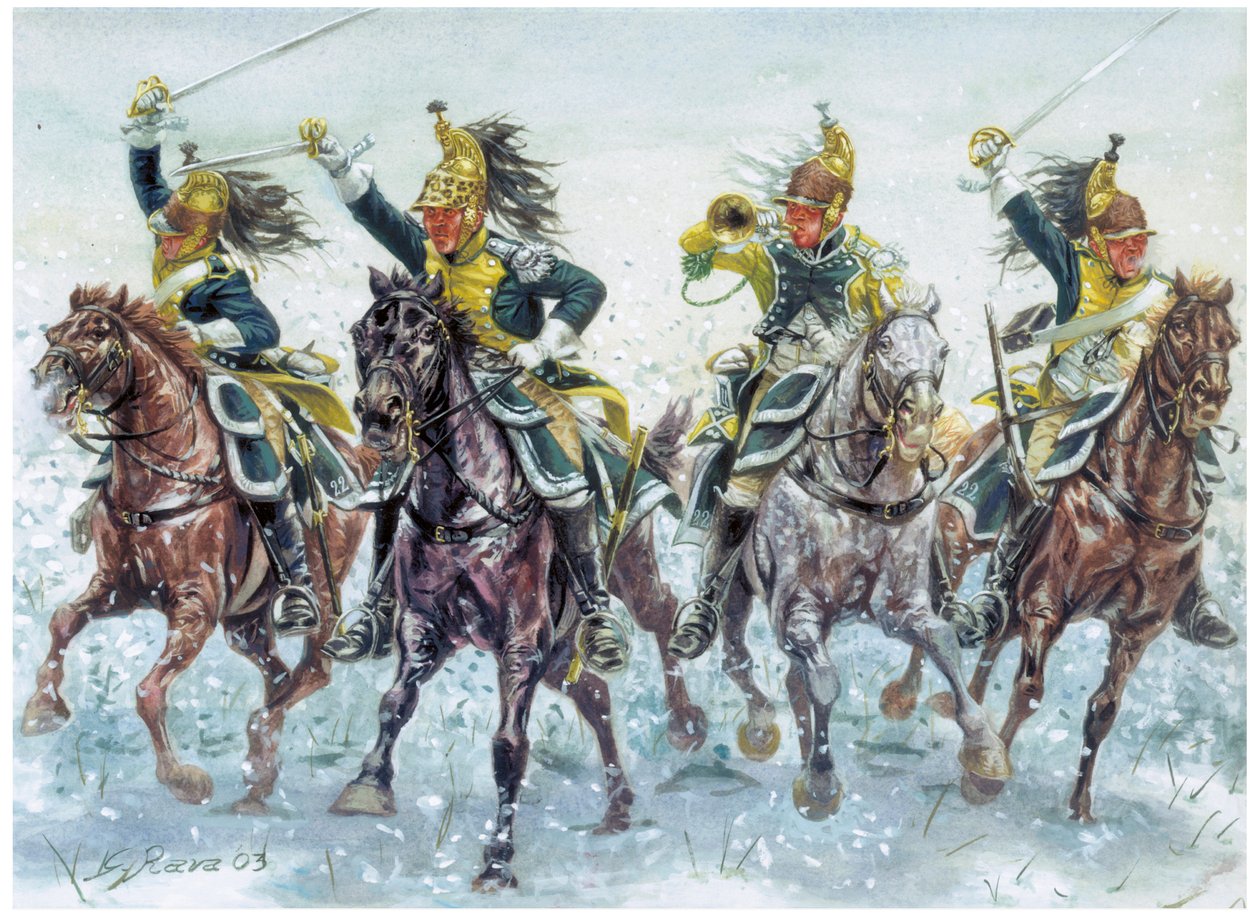 Napoleonin sodat: englantilaiset dragonit hyökkäävät Kuvitus: Giuseppe Rava tekijältä Giuseppe Rava