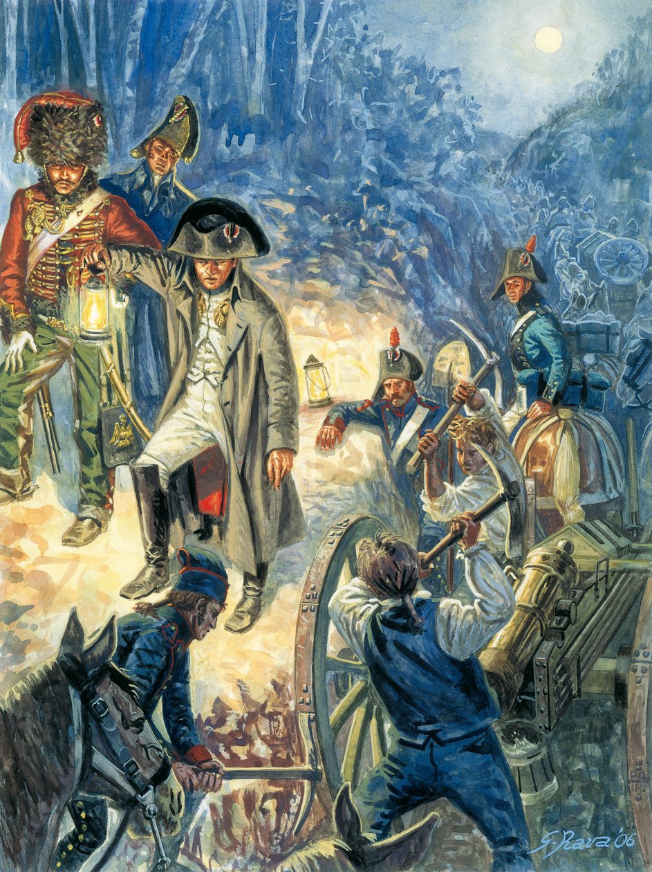 Preussin ja Puolan kampanja: Auerstedtin taistelun aattona 14/10/1805 - Keisari Napoleon I yönä ennen Jena-Auerstedtin (Jena Auerstedt) taistelua Preussin armeijaa vastaan 14. lokakuuta 1805 - Kuvituskuva tekijältä Giuseppe Rava