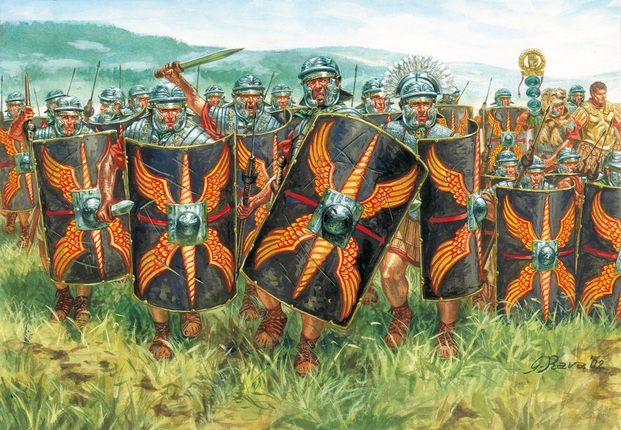 Roman antiquite (valtakunta): joukko roomalaisia legioonalaisia - Rooman valtakunta: legioonalaiset - Kuvitus: Giuseppe Rava tekijältä Giuseppe Rava