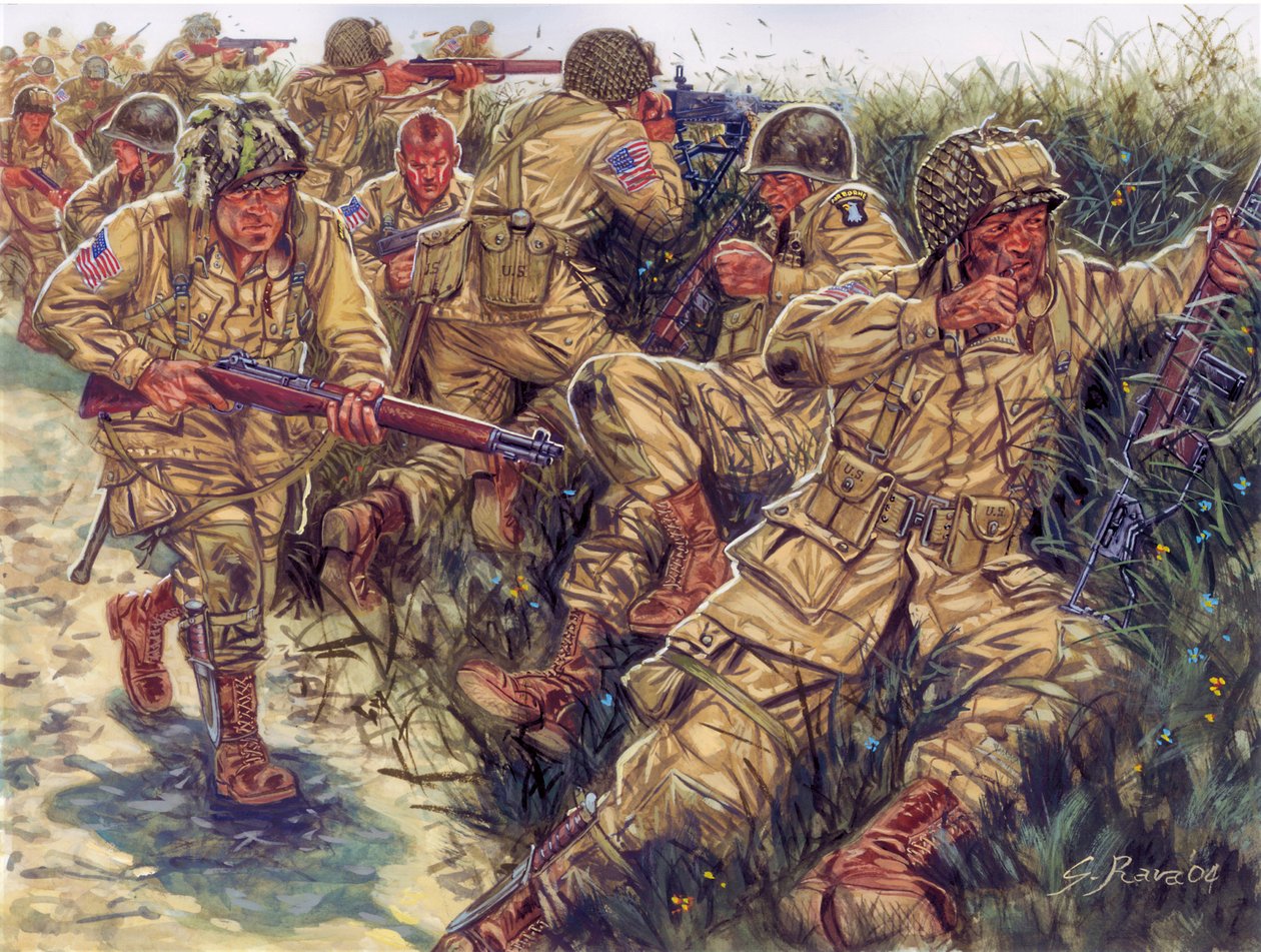 Toinen maailmansota: 101. ilmarynnäkködivisioona (101st US Airborne Division), lempinimeltään Screaming Eagles - WWII: 101st Airborne Division, Screaming Eagles - Kuvitus: Giuseppe Rava tekijältä Giuseppe Rava