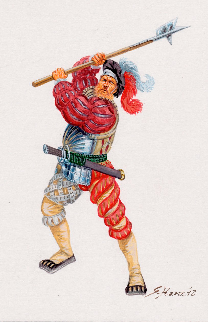 Un Lansquenet, saksalainen palkkasoturi pikemen- a Landsknecht saksalainen palkkasoturi pikemen - Kuvitus: Giuseppe Rava tekijältä Giuseppe Rava