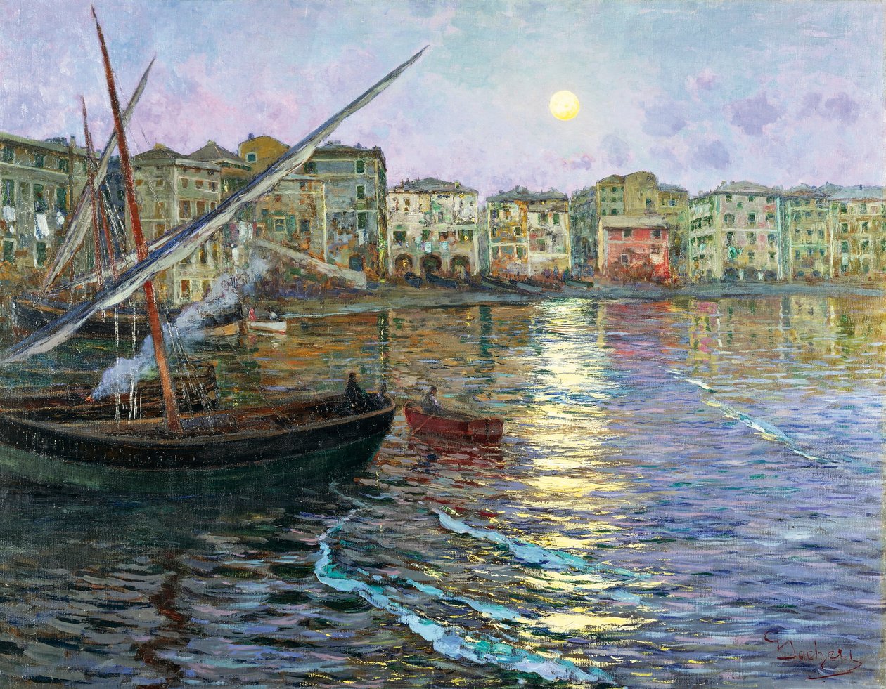 Ligurian kuunrunous, Giuseppe Sacheri (1863-1950), öljy kankaalle tekijältä Giuseppe Sacheri