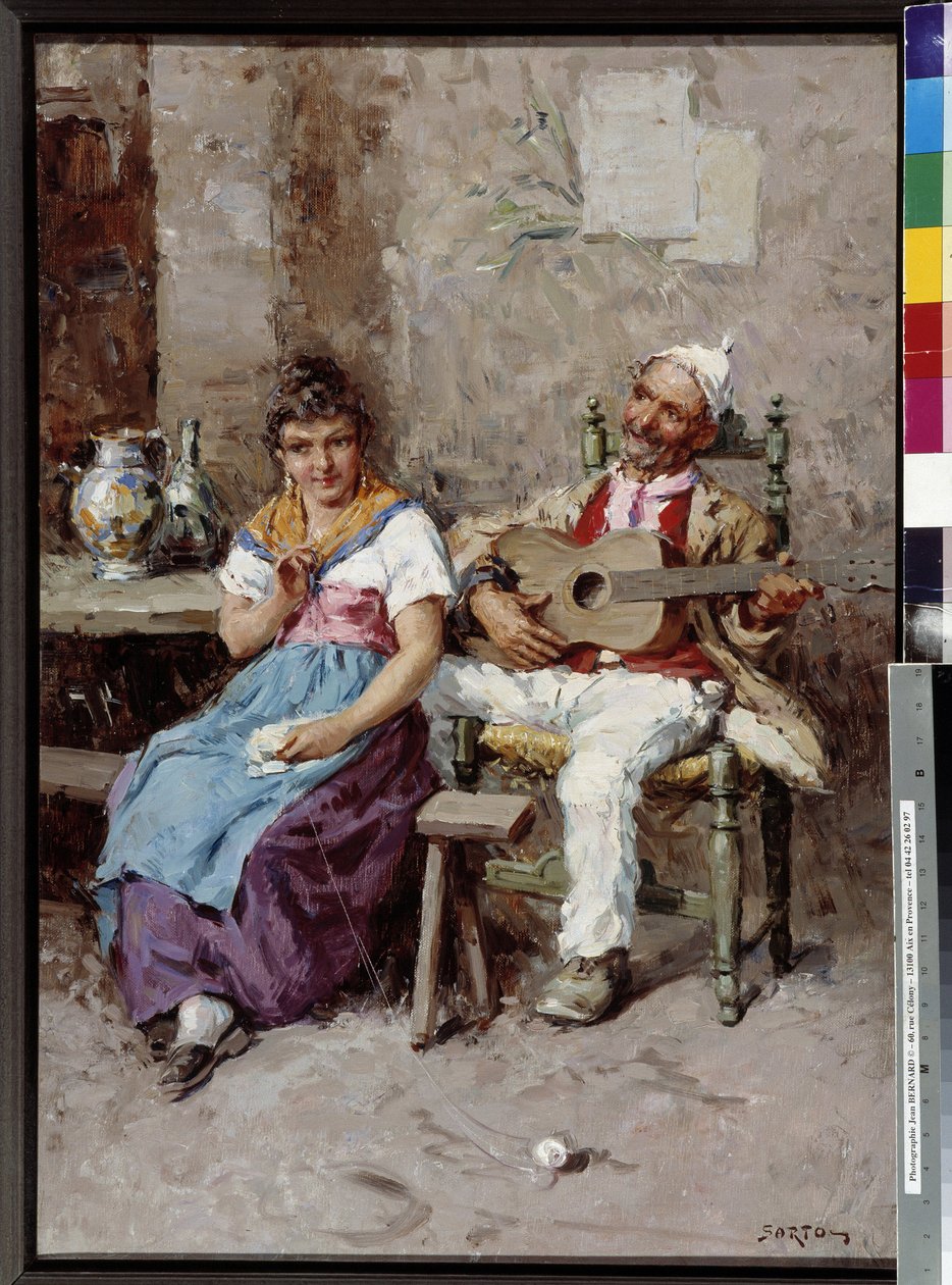 Tavernakohtausmaalaus Giuseppe Sartori (1863-1922) Pakollinen maininta: Kokoelman perustan terveisiä Provencesta, Marseillesta tekijältä Giuseppe Sartori