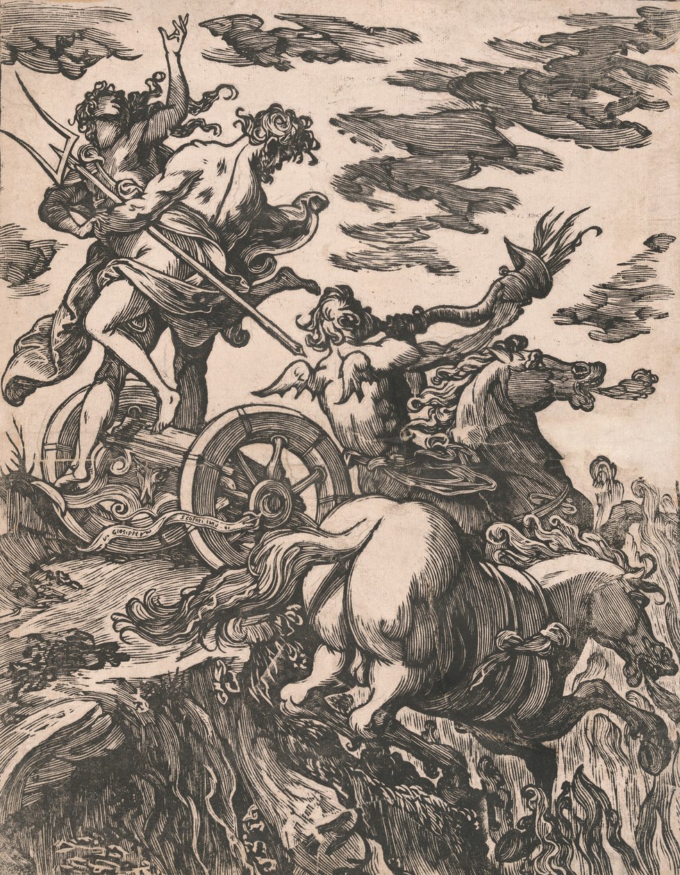 Persefonen raiskaus ja Pluto hevosen selässä oikealla, 1590-1607. tekijältä Giuseppe Scolari