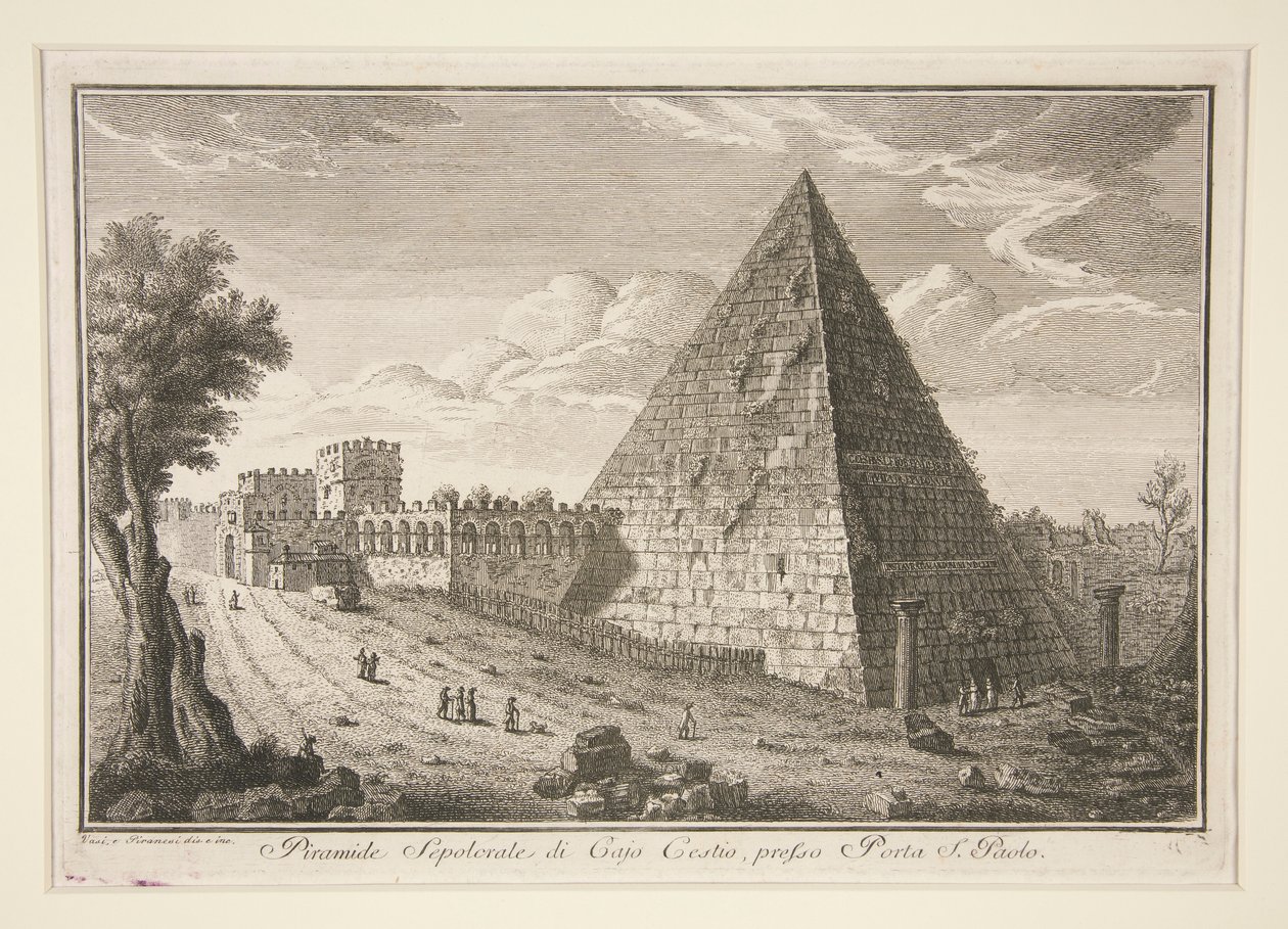 Cajo Cestion hautapyramidi, lähellä Porta S. Paoloa (Gaius Cestiuksen pyramidi) tekijältä Giuseppe Vasi
