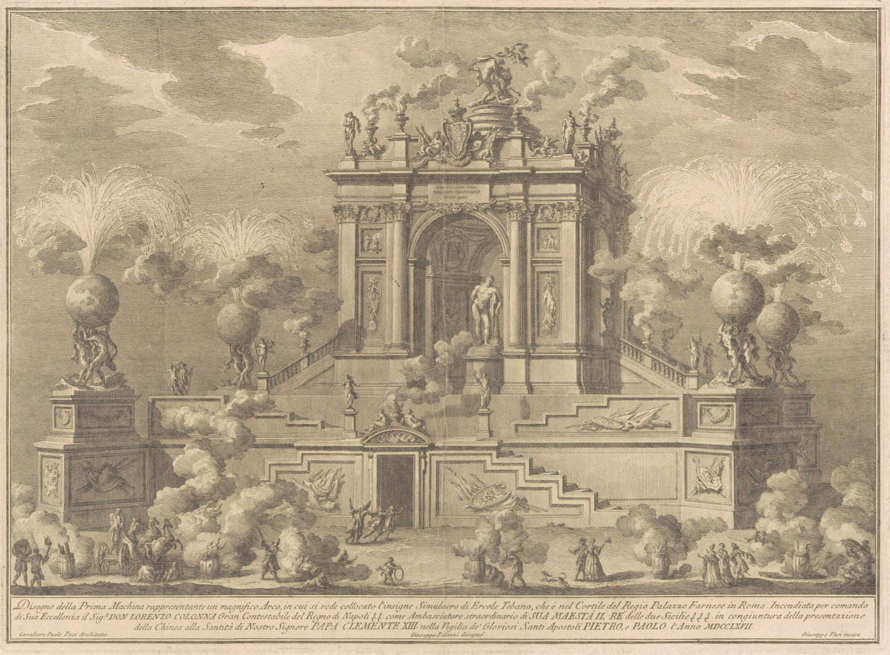 Prima Macchina Chinealle vuodelta 1767: Voitonkaari Farnese Herculesin kanssa, 1767. tekijältä Giuseppe Vasi