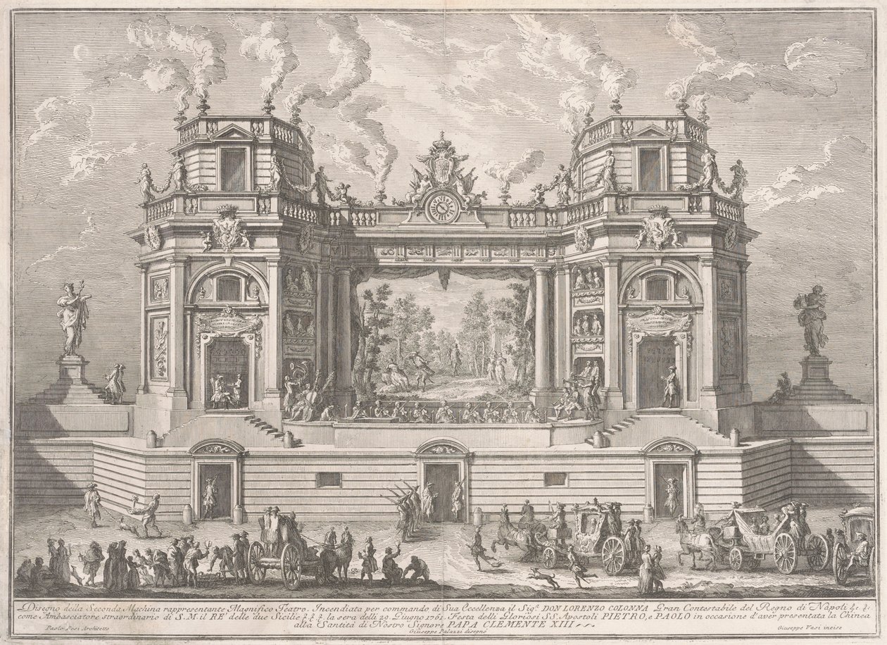 The Seconda Macchina for the Chinea 1761: Upea teatteri, 1761. tekijältä Giuseppe Vasi