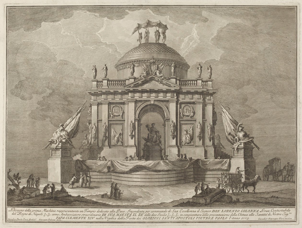 Rauhalle omistettu temppeli "Chinea"-festivaalia varten tekijältä Giuseppe Vasi after Giuseppe Palazzi