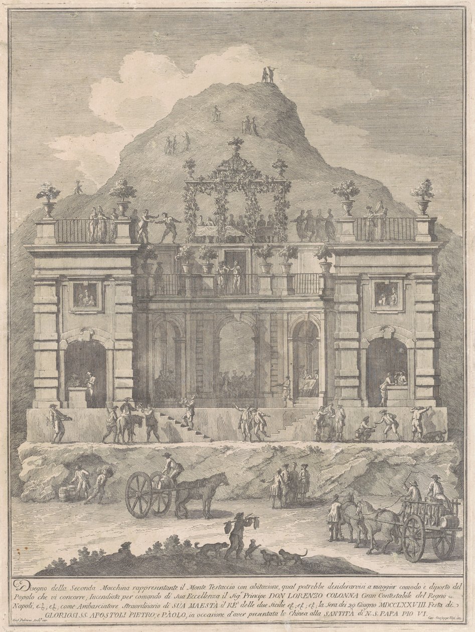 La Seconda Macchina per a la Chinea de 1778: una vivenda prop del Monte Testaccio finlandès tekijältä Giuseppe Vasi, after Giuseppe Palazzi