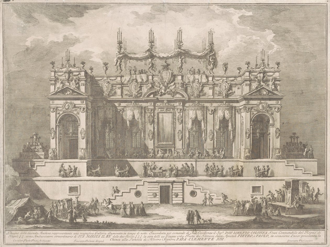 Seconda Macchina Kiinalle 1764: Upea galleria valaistu yöllä tekijältä Giuseppe Vasi, after Giuseppe Palazzi, after Paolo Posi