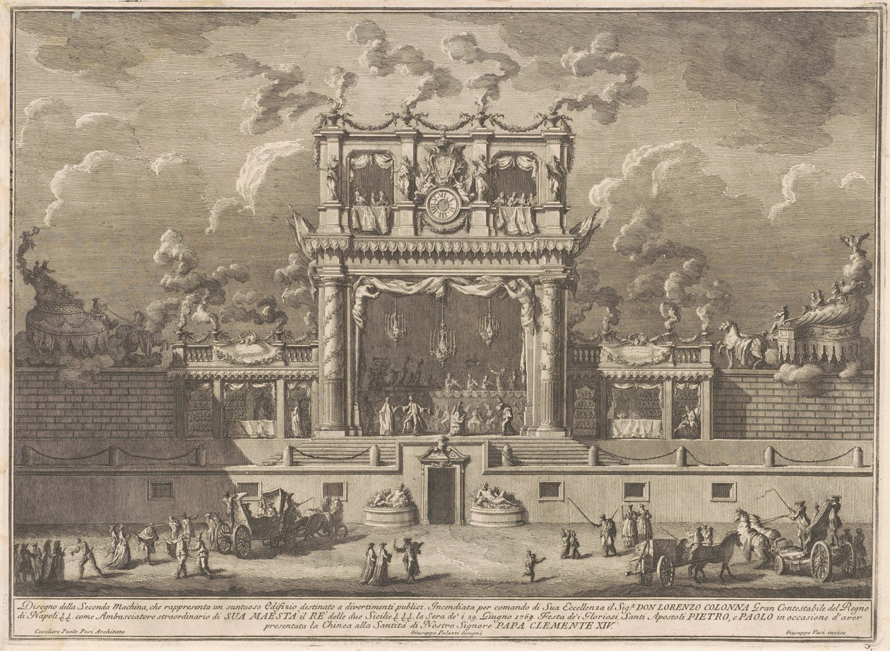Seconda Macchina Kiinalle 1769: Julkisen viihteen rakennus tekijältä Giuseppe Vasi, after Giuseppe Palazzi, after Paolo Posi