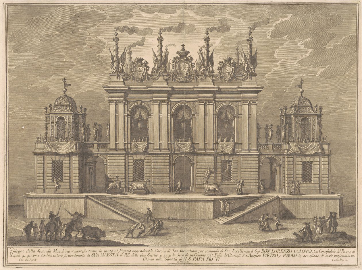 Seconda Macchina Kiinalle 1775: Härkätaistelu tekijältä Giuseppe Vasi, after Giuseppe Palazzi, after Paolo Posi