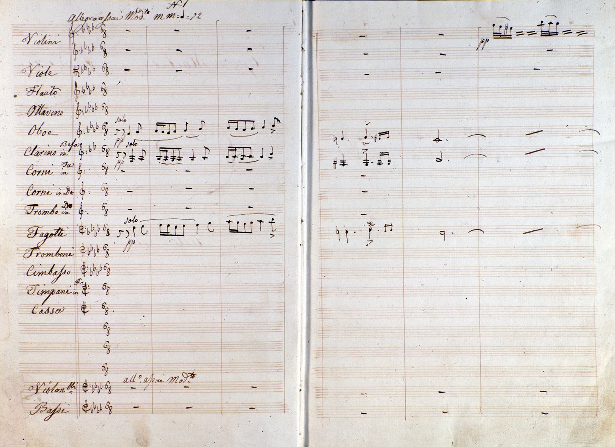 Kaksisivuinen Giuseppe Verdin Macbeth-oopperan alkuperäiskappale tekijältä Giuseppe Verdi