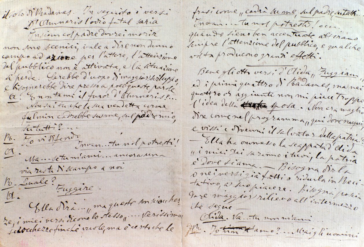 Giuseppe Verdin käsinkirjoitettu kirje Aida-librettojen kirjoittajalle Antonio Ghislanzonille tekijältä Giuseppe Verdi