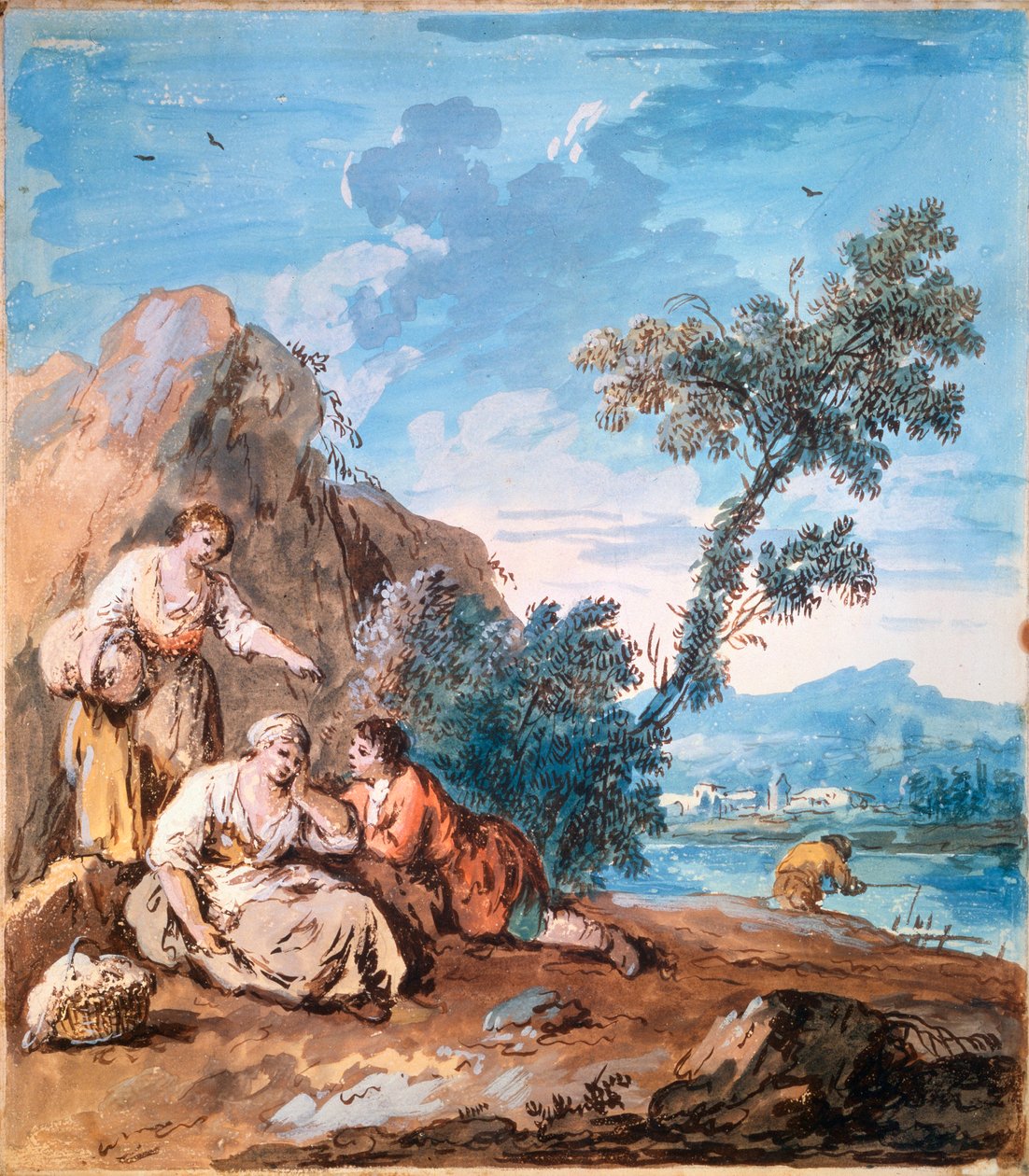 Kolme talonpoikaa lepäämässä joen rannalla, c1750. tekijältä Giuseppe Zais