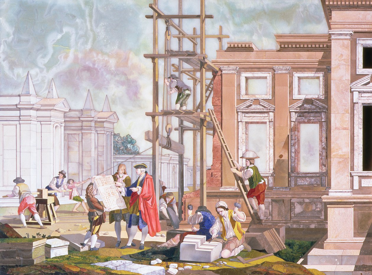 Arkkitehtuuri, neljän taiteen sarjasta, n. 1780 tekijältä Giuseppe Zocchi