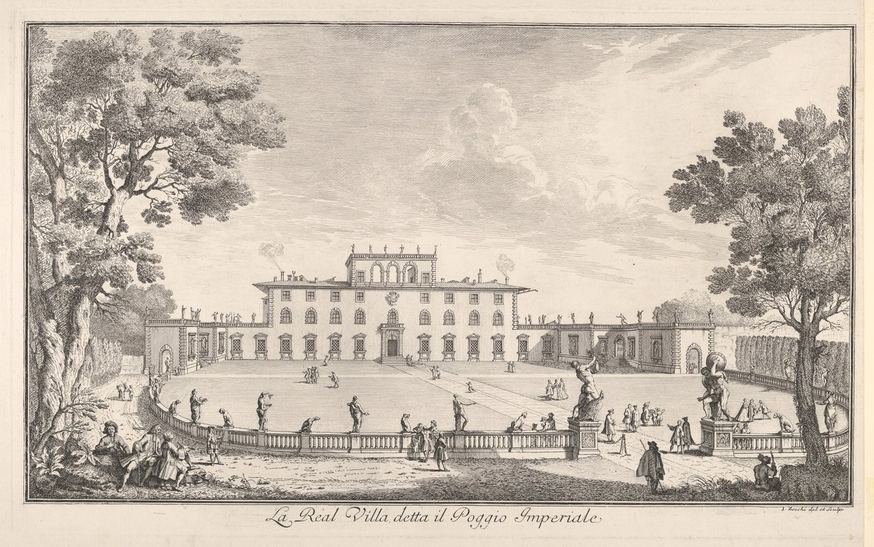 Kuninkaallinen huvila nimeltä il Poggio Imperiale La Real Villa nimeltä il Poggio Imperiale, näkymä ..., 1744. tekijältä Giuseppe Zocchi