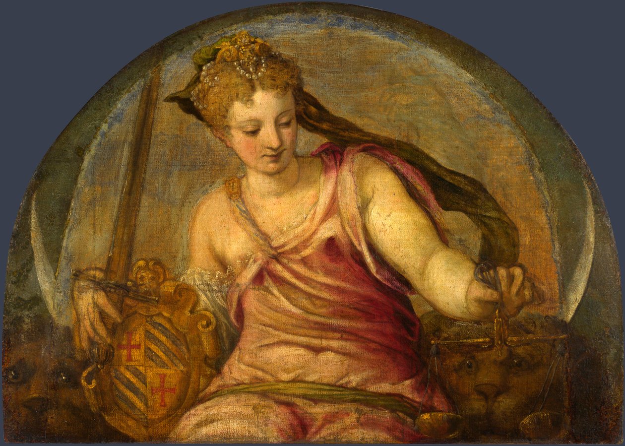 ""Justice"" Allegorie Peinture de Giuseppe Salviati (1520-1575) - noin 1559 - Öljy kankaalle Koko 90,2x125,1 cm Lontoon kansallisgalleria tekijältä Giuseppe della Porta Salviati