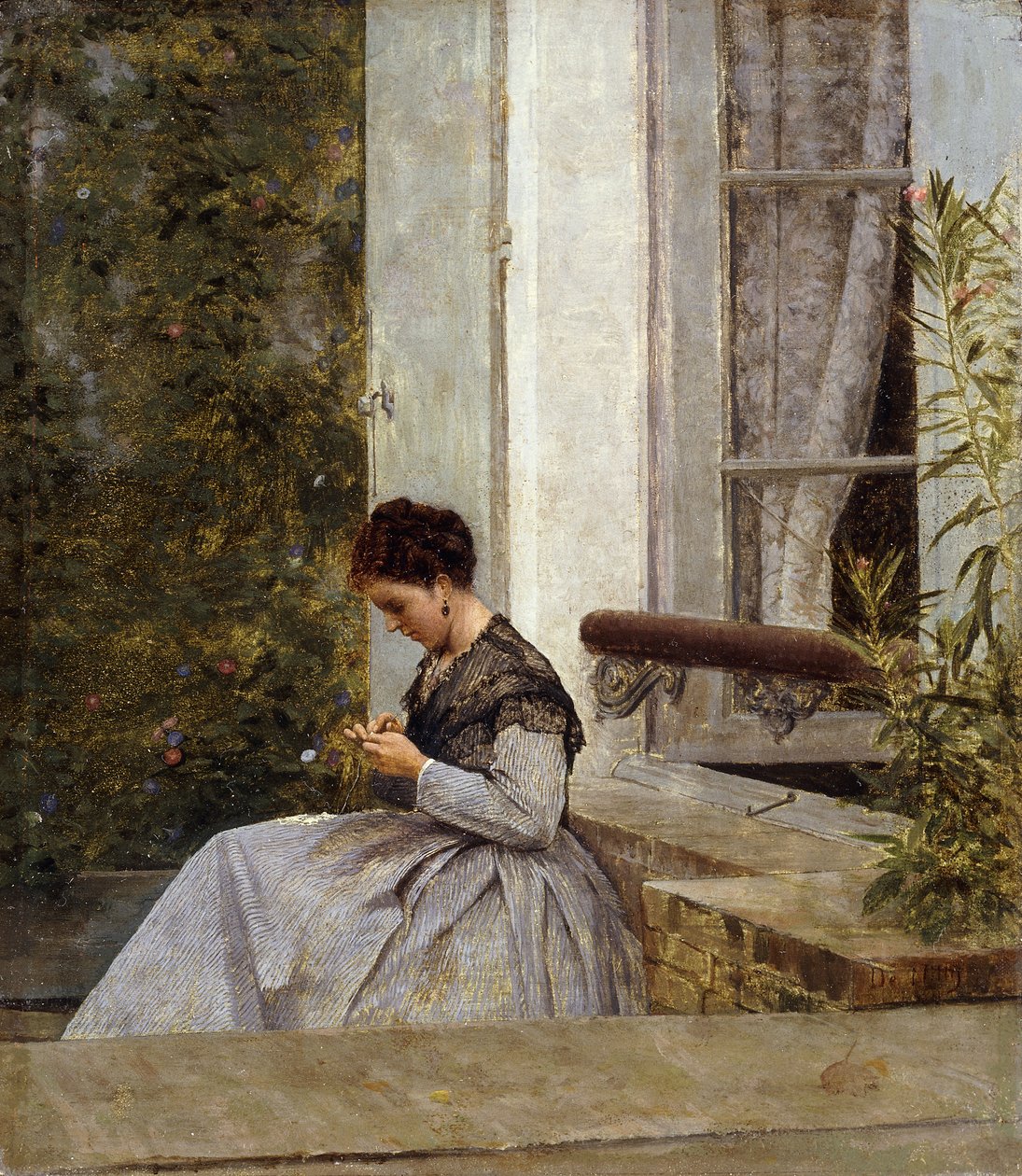Nainen virkkaamassa, tekijältä Giuseppe or Joseph de Nittis