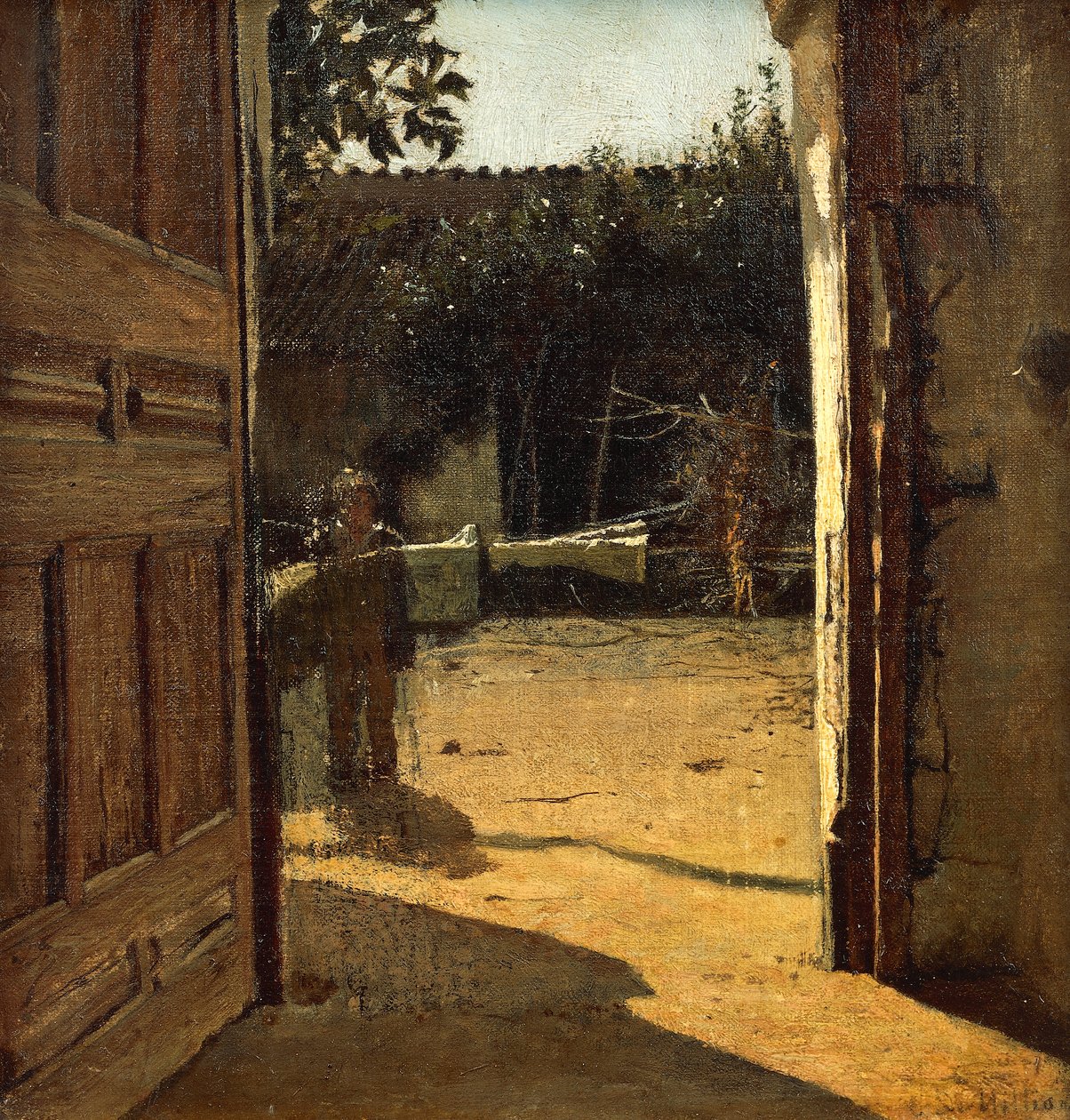 Piha auringossa, maalaistalon sisäpiha tekijältä Giuseppe or Joseph de Nittis