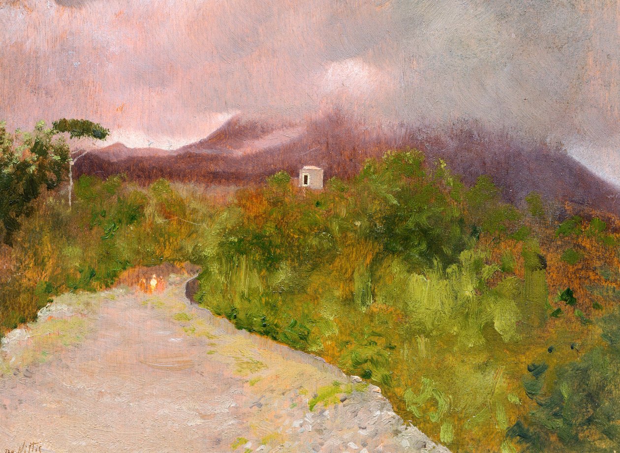 Vesuvius-vuoren fumaroli, noin 1871, kirjoittanut Giuseppe De Nittis (1846-1884), öljy kankaalle, 9x17 cm tekijältä Giuseppe or Joseph de Nittis