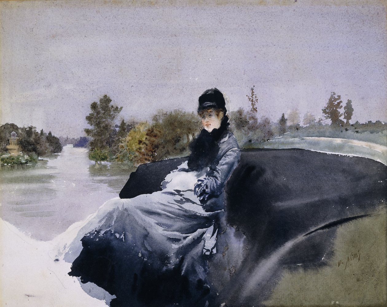 Nainen vaunuissa; Nainen autossa, tekijältä Giuseppe or Joseph de Nittis