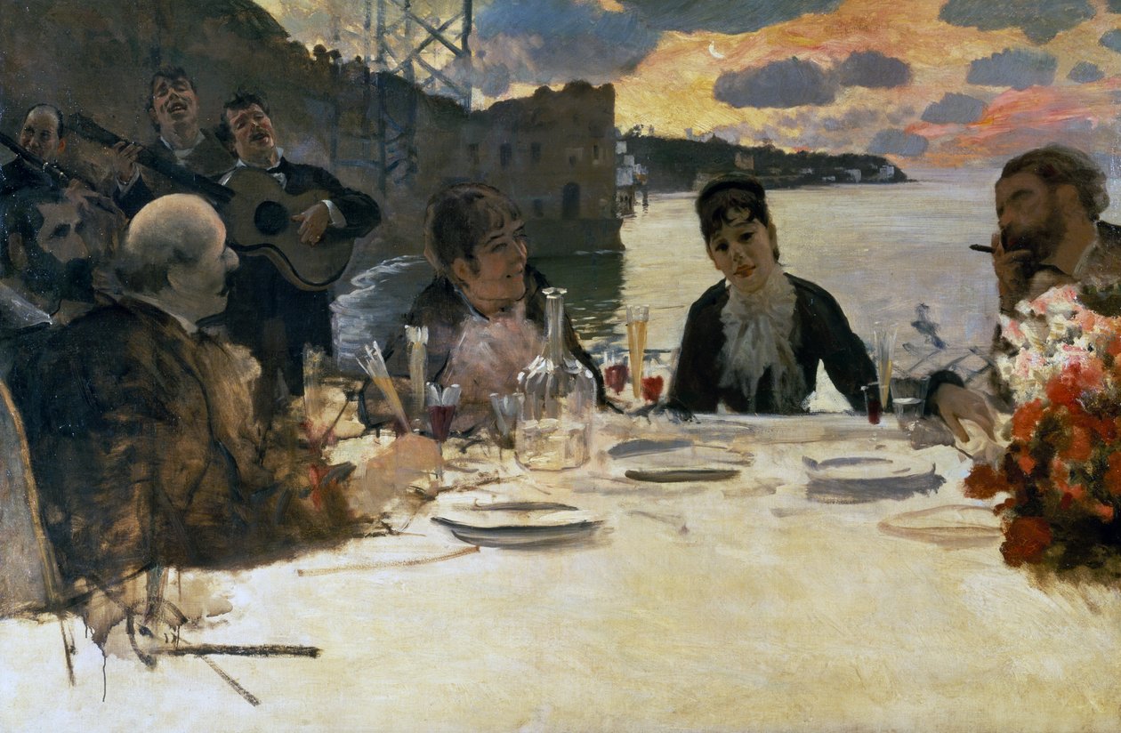 Lounas Posillipossa, n. 1879 (öljy kankaalle) tekijältä Giuseppe or Joseph de Nittis