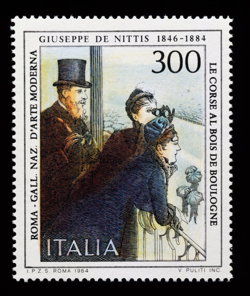 Italian taidesarjan postimerkki Giuseppe de Nittisin (1846-1884) kunniaksi, 300 liiran postimerkki tekijältä Giuseppe or Joseph de Nittis