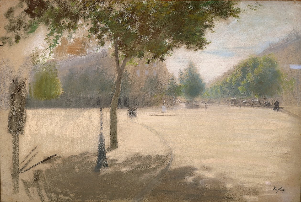 Aurinkoinen neliö (öljy kankaalle) tekijältä Giuseppe or Joseph de Nittis