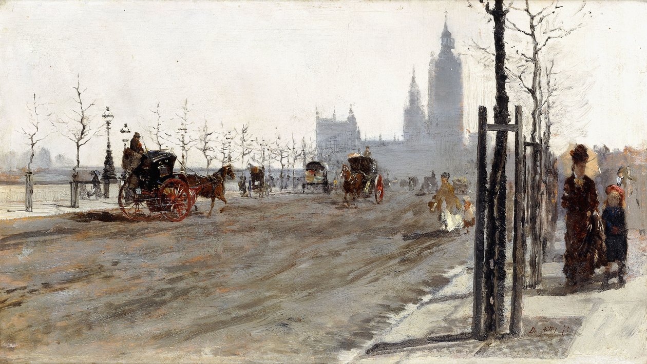 Victoria Embankment, Lontoo, 1875 tekijältä Giuseppe or Joseph de Nittis