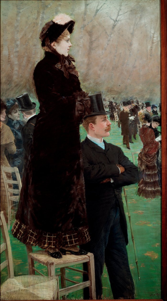 Kilpailut Bois de Boulognessa Katsojia katsomassa hevoskilpailuja tekijältä Giuseppe or Joseph de Nittis