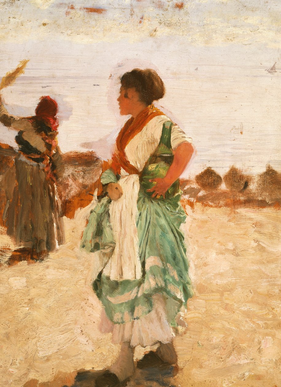 Odottaa (öljy kankaalle) tekijältä Giuseppe or Joseph de Nittis