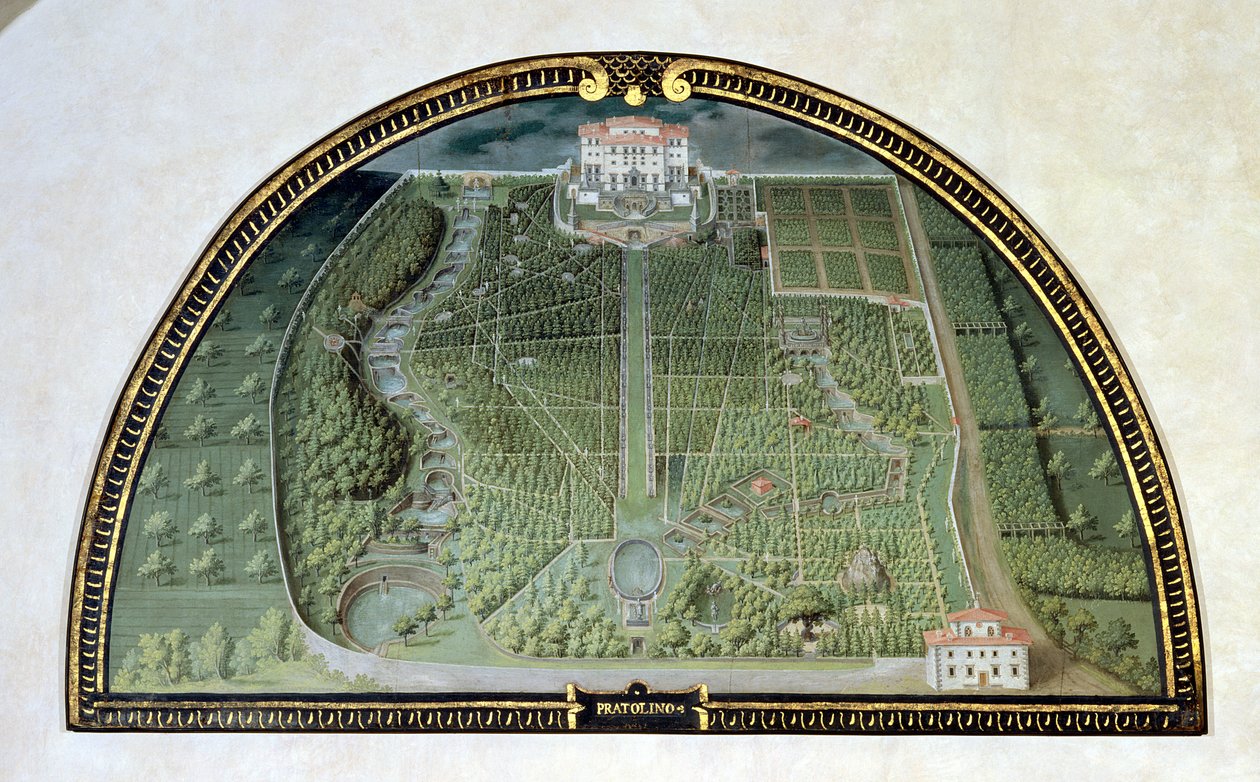 Villa Pratolino (Demidoff) lunetteista, jotka kuvaavat näkymiä Medici-huviloihin, 1599 (tempera paneelissa) tekijältä Giusto Utens