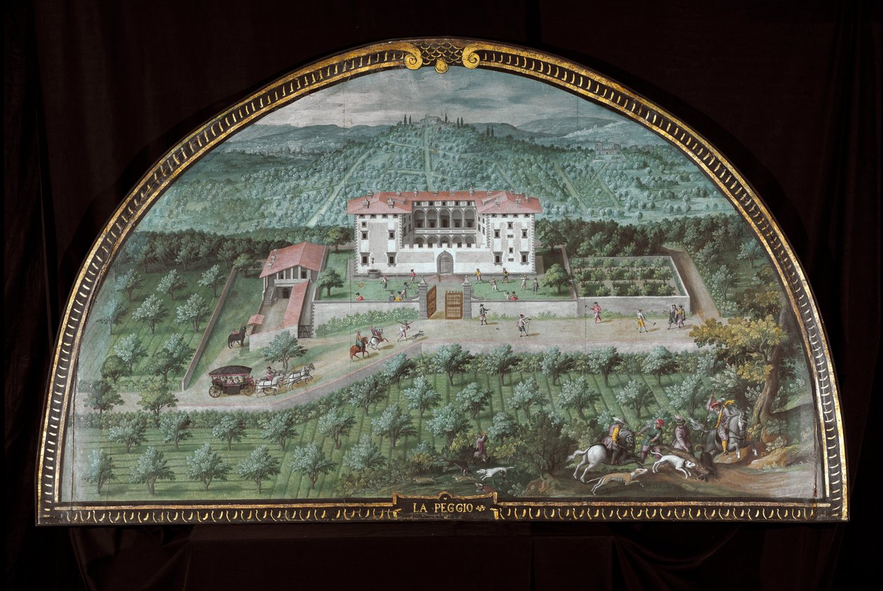 Näkymä Villa La Peggiosta Firenzen lähellä, Italiassa (Tempera tekijältä Giusto Utens