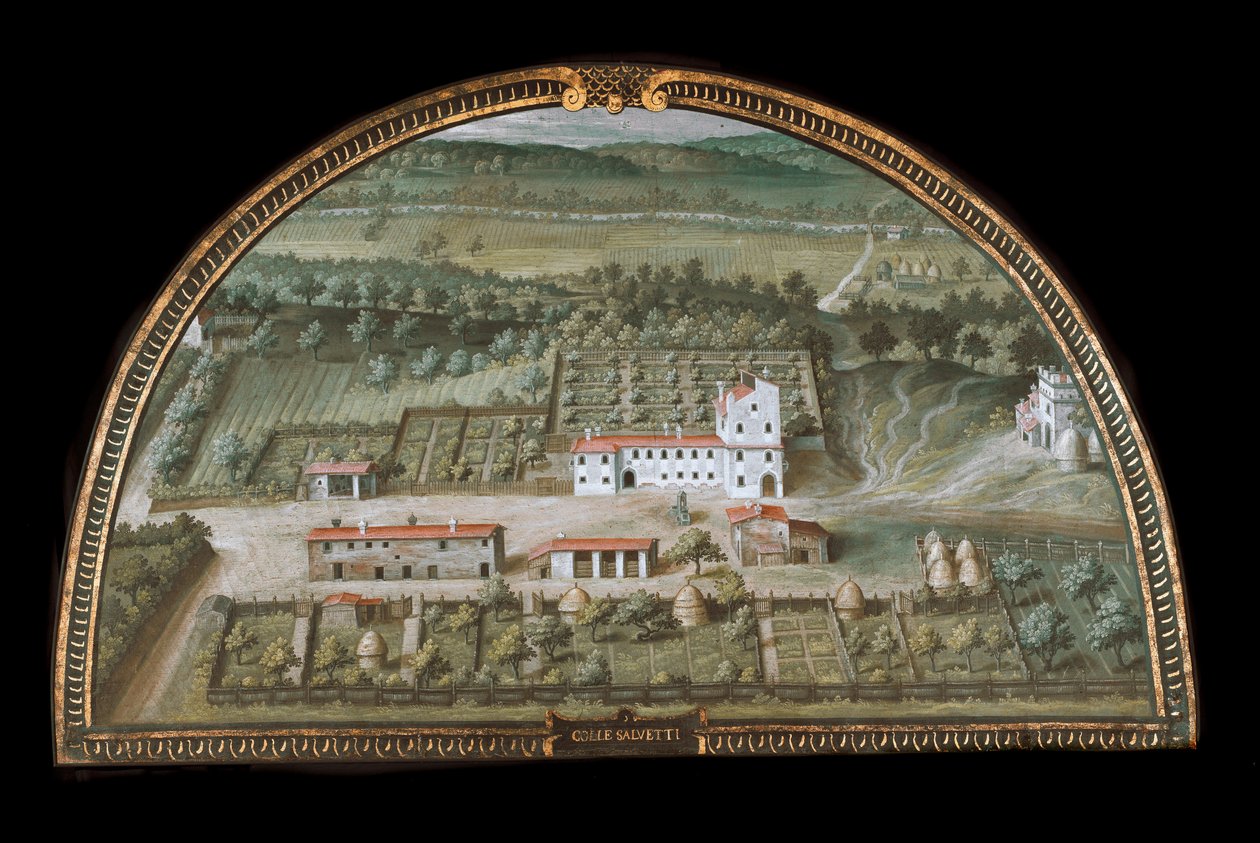 Näkymä Villa di Colle Salvettiin lähellä Livornoa, Italia (Tempera tekijältä Giusto Utens