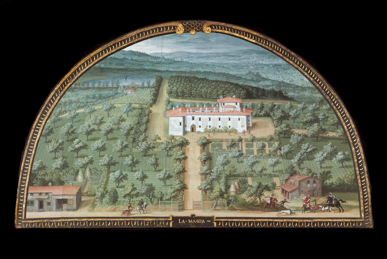 Näkymä Villa la Magiasta lähellä Pistoiaa, Italia (Tempera tekijältä Giusto Utens