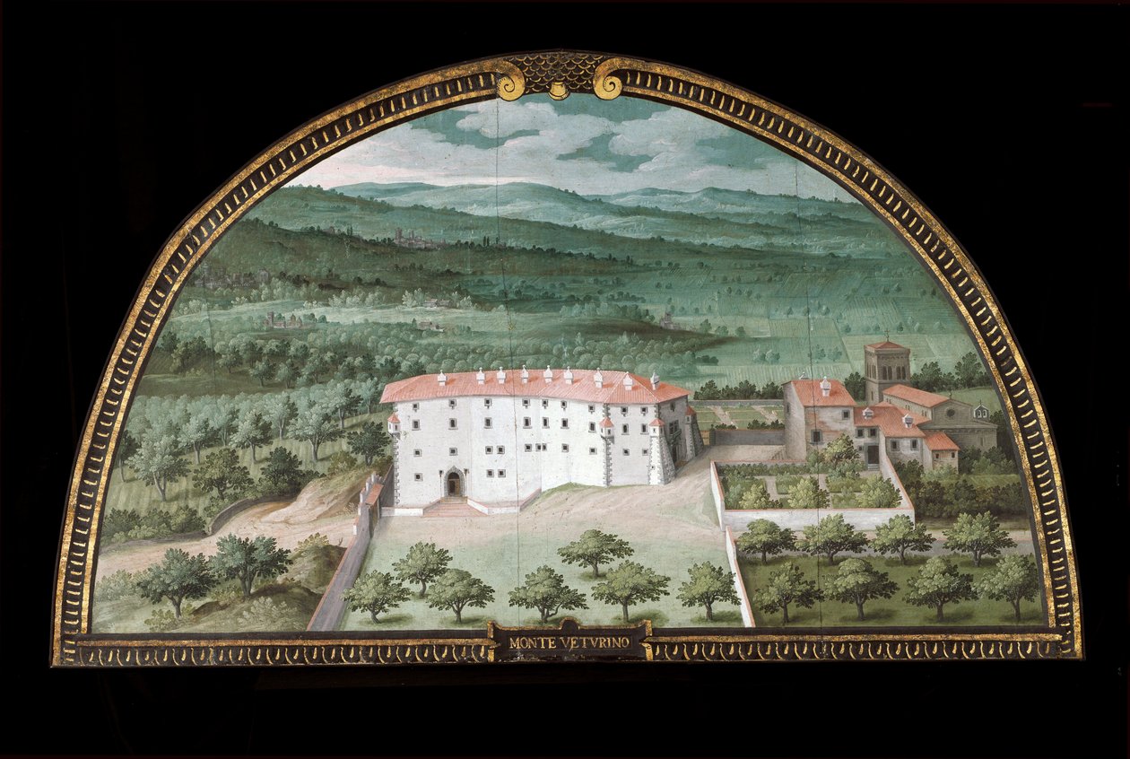 Näkymä Villa la Magiasta lähellä Pistoiaa, Italia (Tempera tekijältä Giusto Utens