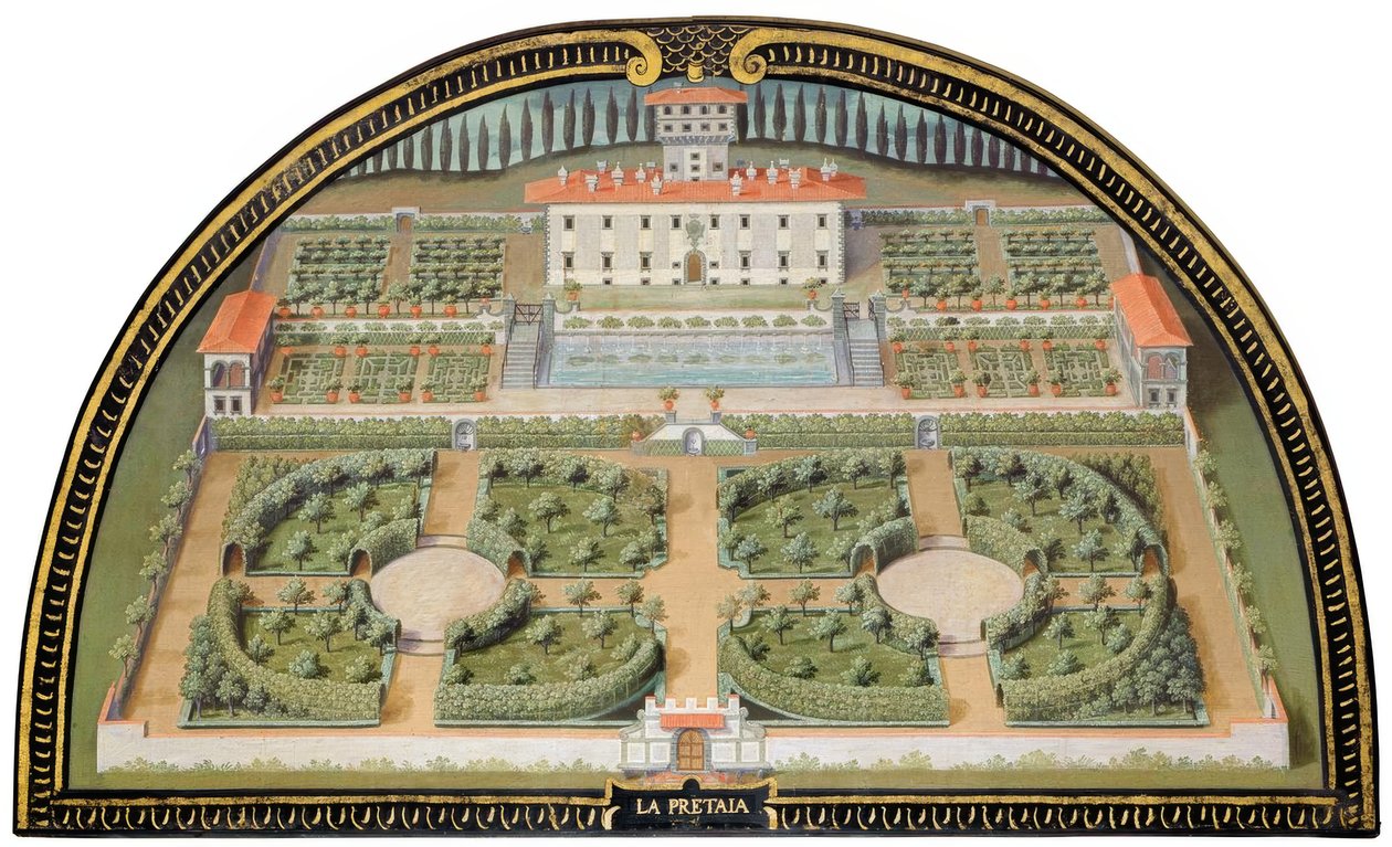 Villa Medicea La Petraia (pohjimmiltaan keskiaikainen, Brunelleschin perheen kotipaikka; 1575-89 Ferdinando I:lle). tekijältä Giusto Utens
