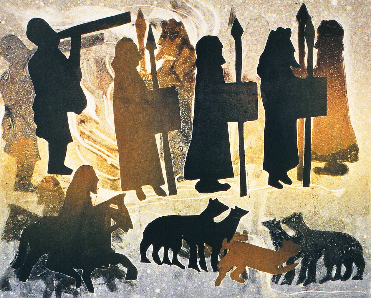 Pictish Journey, 2000 (monoprintti) tekijältä Gloria Wallington