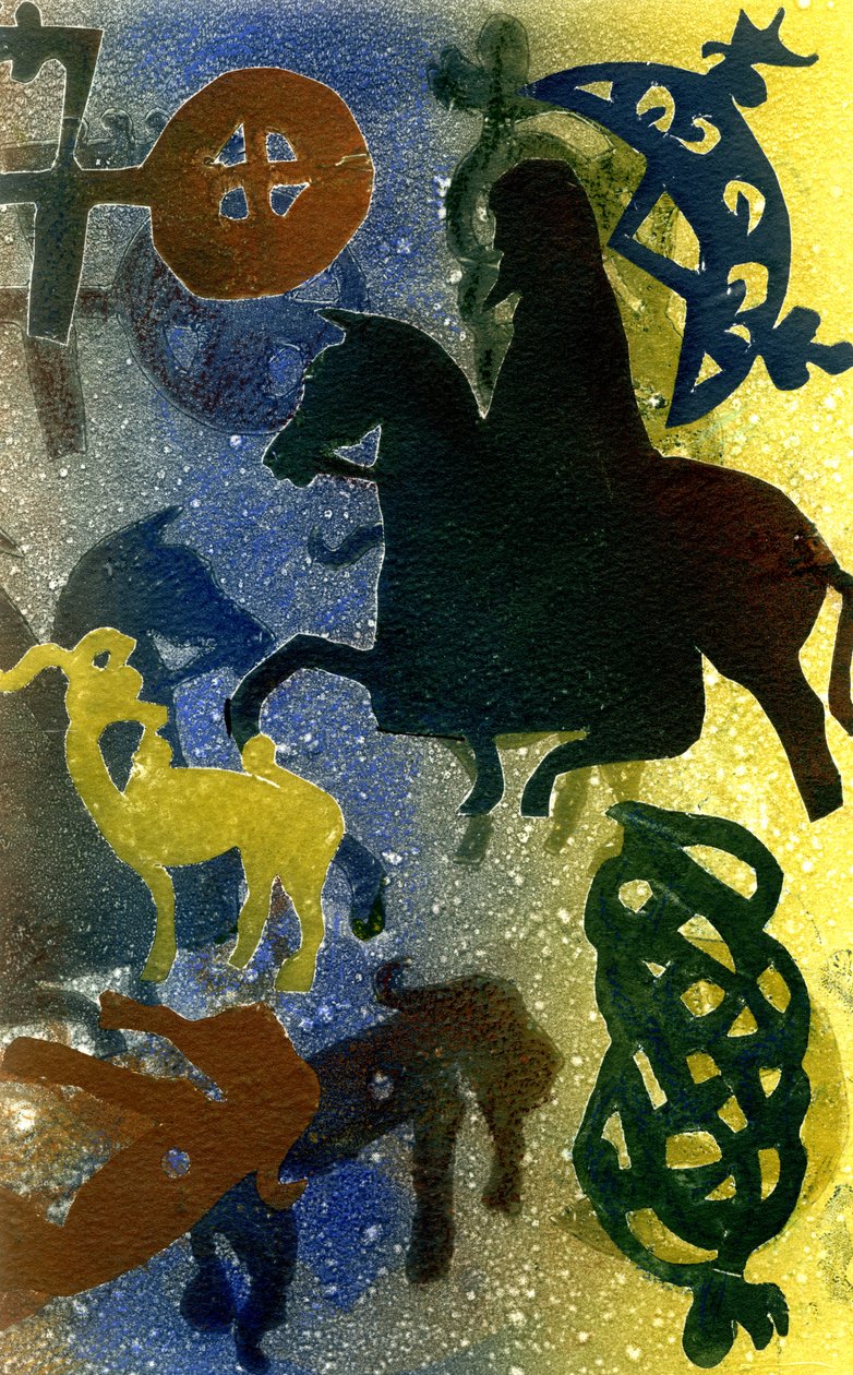 Pictish Horsemen (monotypia) tekijältä Gloria Wallington