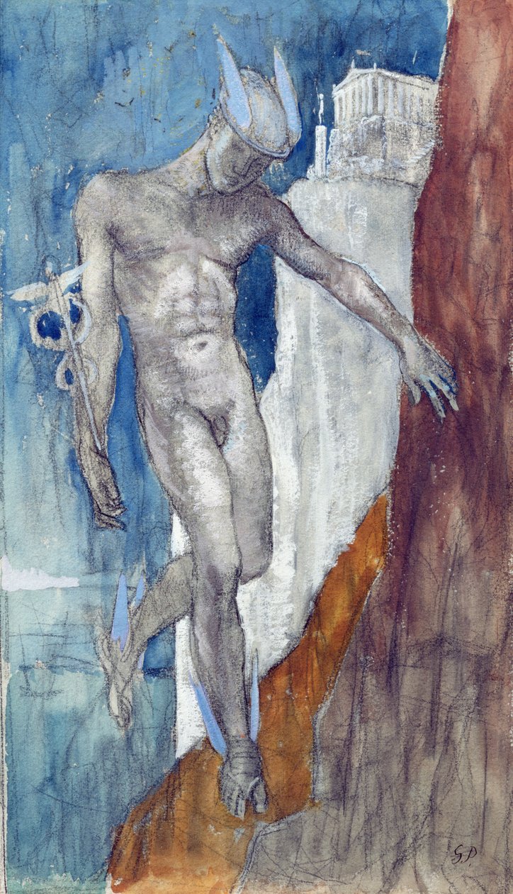 Hermes Descending (lyijykynä ja wc) tekijältä Glyn Warren Philpot