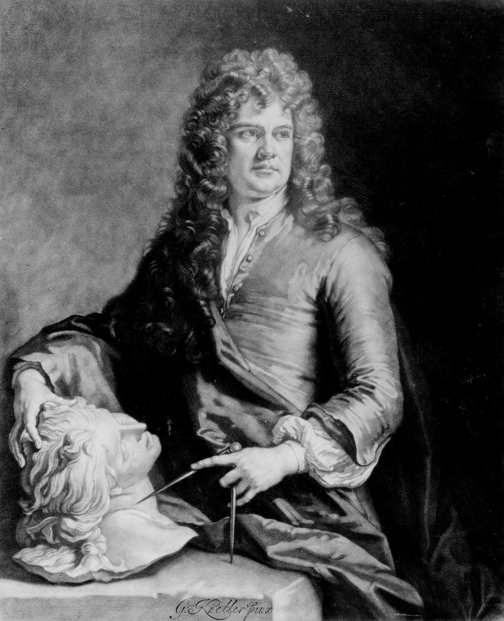 Grinling Gibbons (1648-1721), kaiverrus J. Smith tekijältä Godfrey Kneller