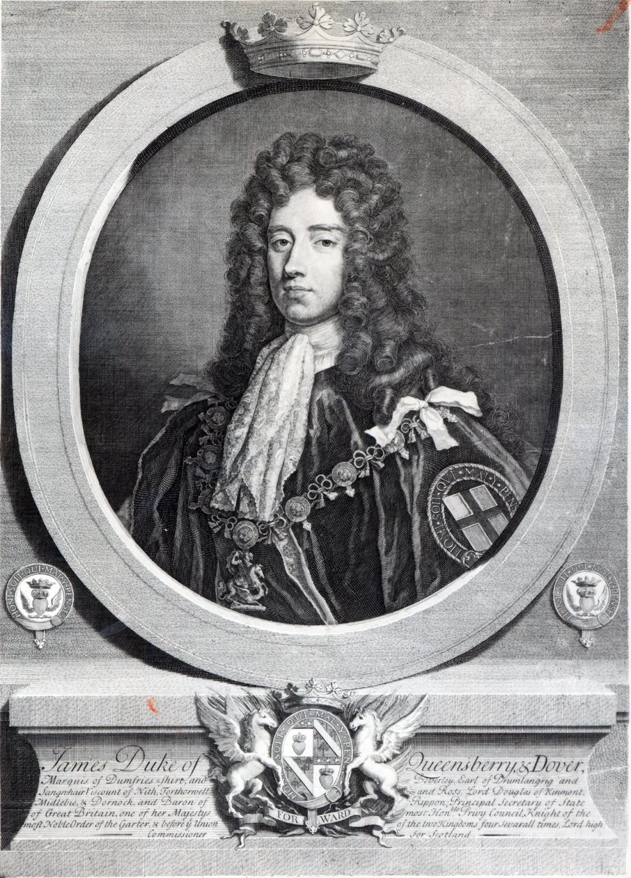 James Douglas, Queensberryn toinen herttua, kaiverrus Louis du Guernier II tekijältä Godfrey Kneller