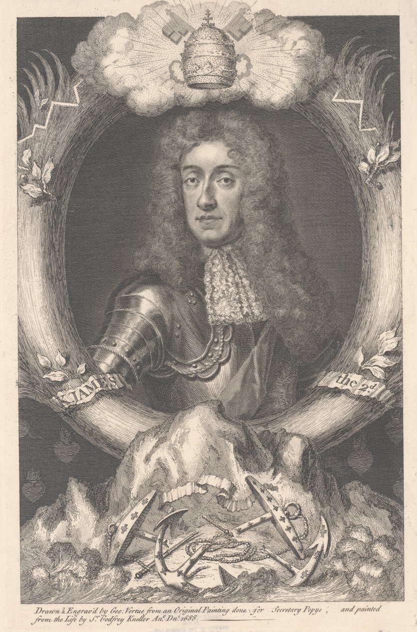 James II, kaiverrus George Vertue (1684-1756), 1688 tekijältä Godfrey Kneller