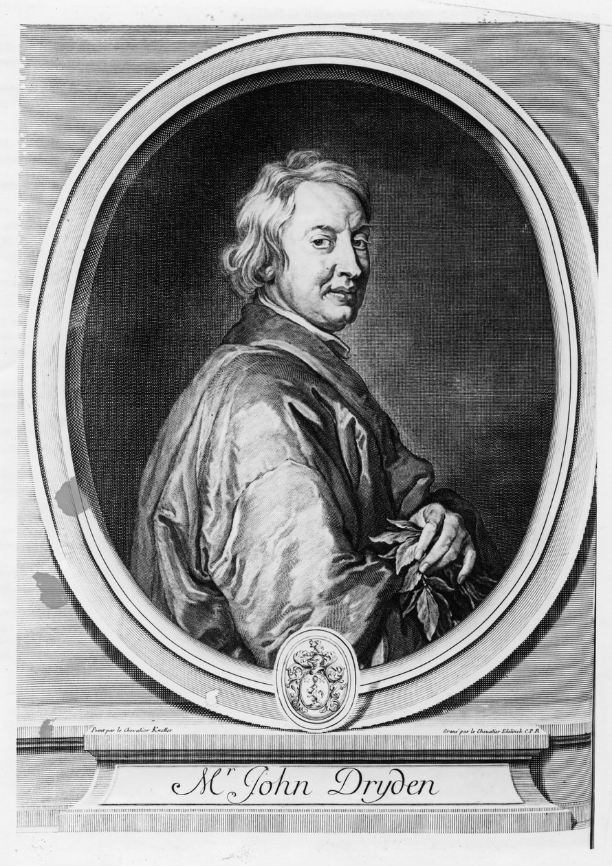 John Dryden (1631-1700), kaiverrus Gerard Edelinck (1640-1707) tekijältä Godfrey Kneller