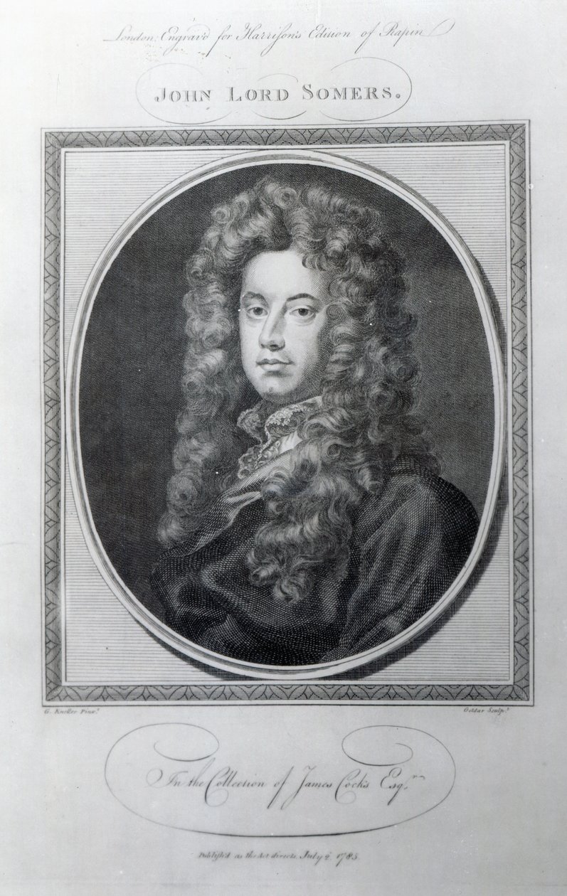 John, Lord Somers, kaivertanut John Golder, 1785 tekijältä Godfrey Kneller
