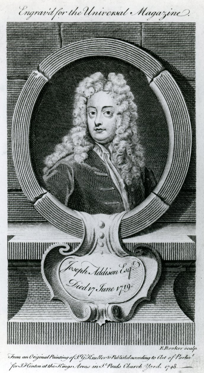 Joseph Addison, Esquire (1672-1719) Kuvitus Universal Magazine -lehdelle, 1748 tekijältä Godfrey Kneller