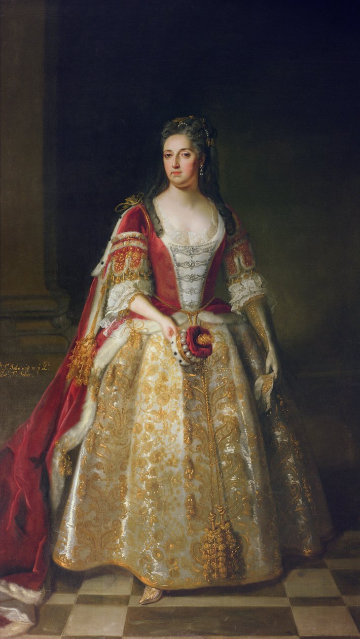 Muotokuva Angelina Magdalenasta (n. 1666-1736), 1. varakreivi Pyhän Johanneksen toisesta vaimosta kruunausvaatteissa, 1727 tekijältä Godfrey Kneller